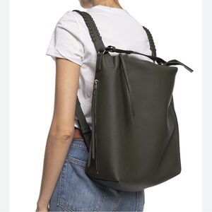 ALLSAINTS Tote Bag Backpack Brown Taupe Leather Whipstitch Straps Pre❤️